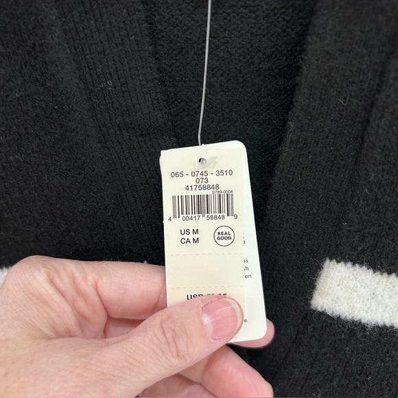 Aerie V-Neck Collar Sweater Long Sleeve Black White Stripes Women’s NWT Size M - Picture 4 of 11